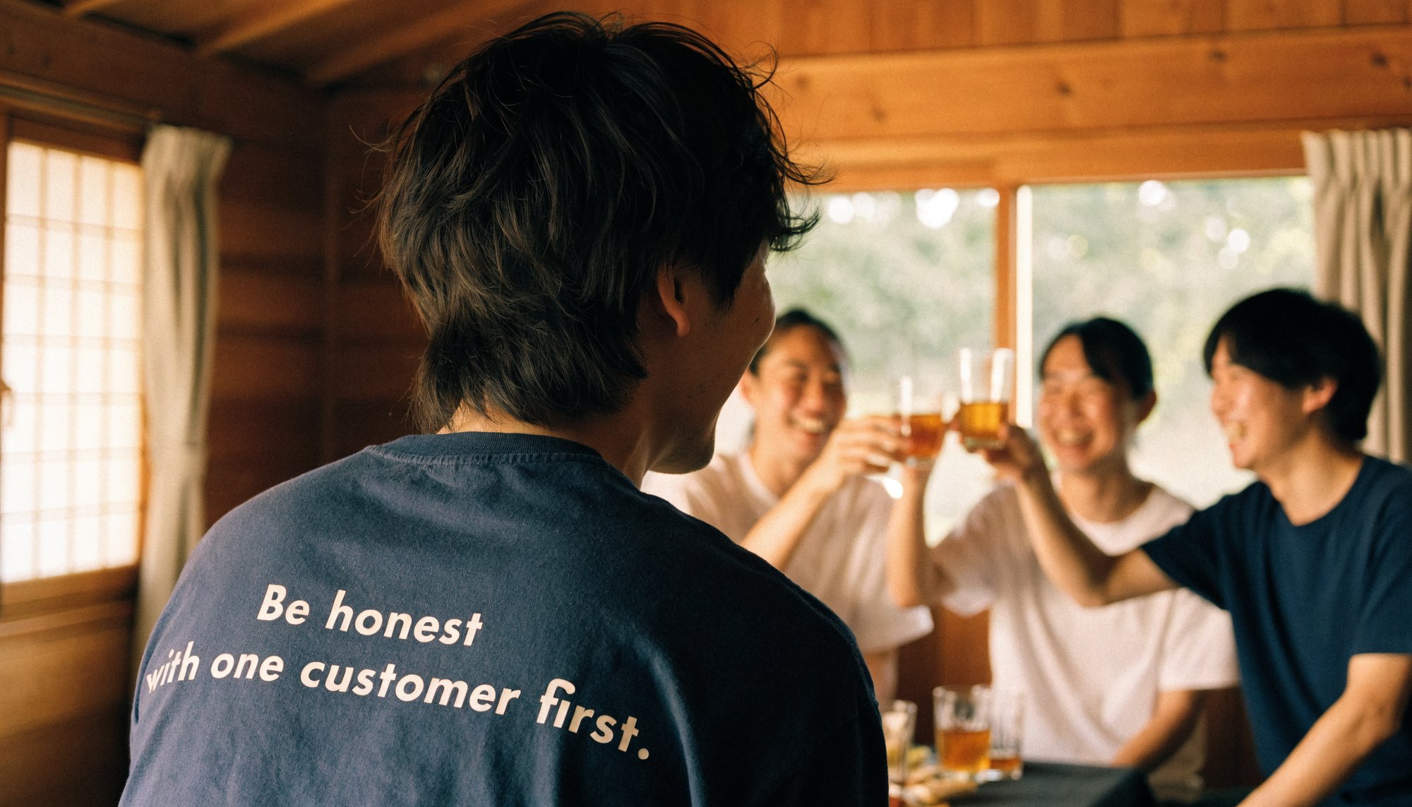 周年の集まり。同じシャツを着た社員たち（イメージ）